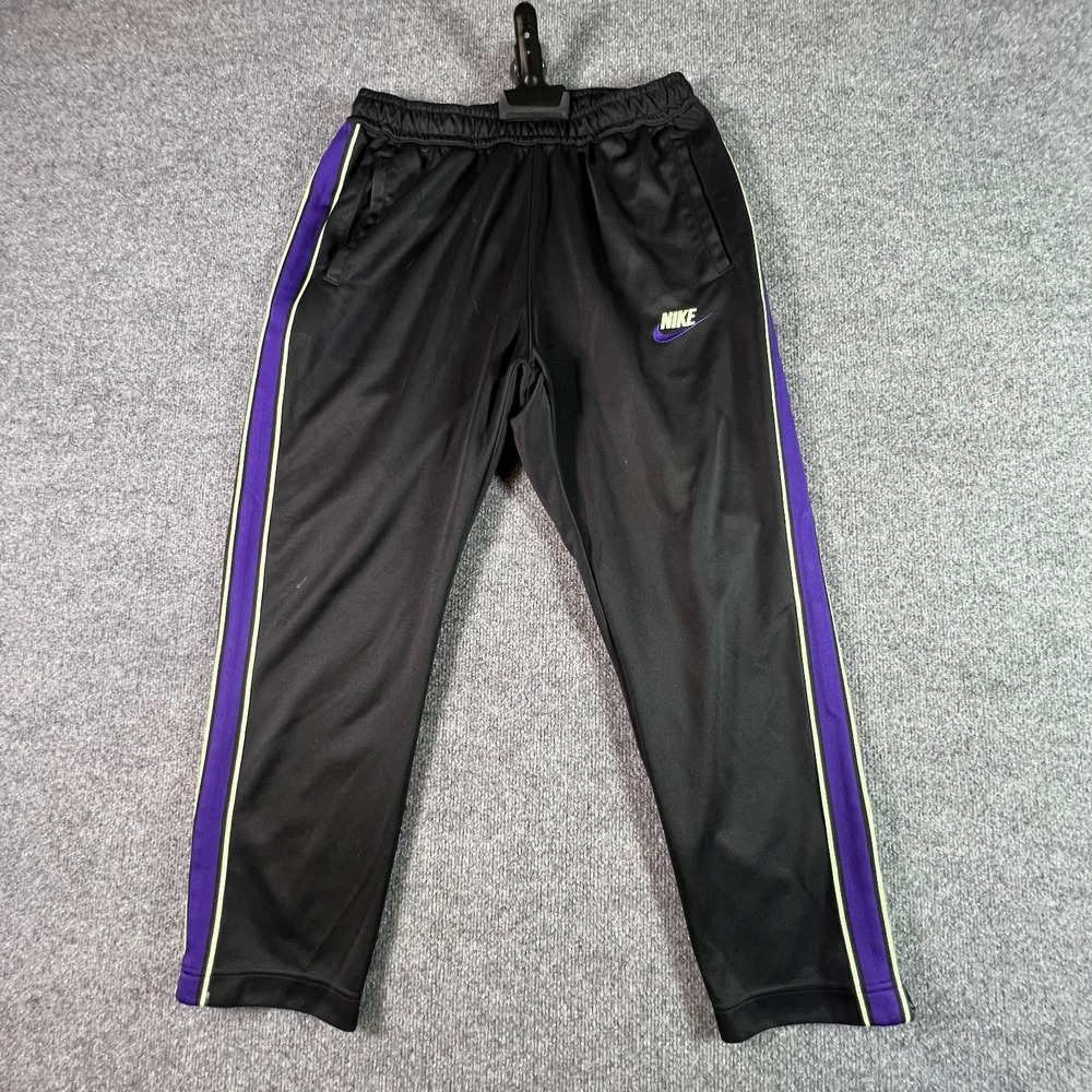Nike Track Pants Men's Large Black Purple Evolution of Swoosh Reboot Sportswear